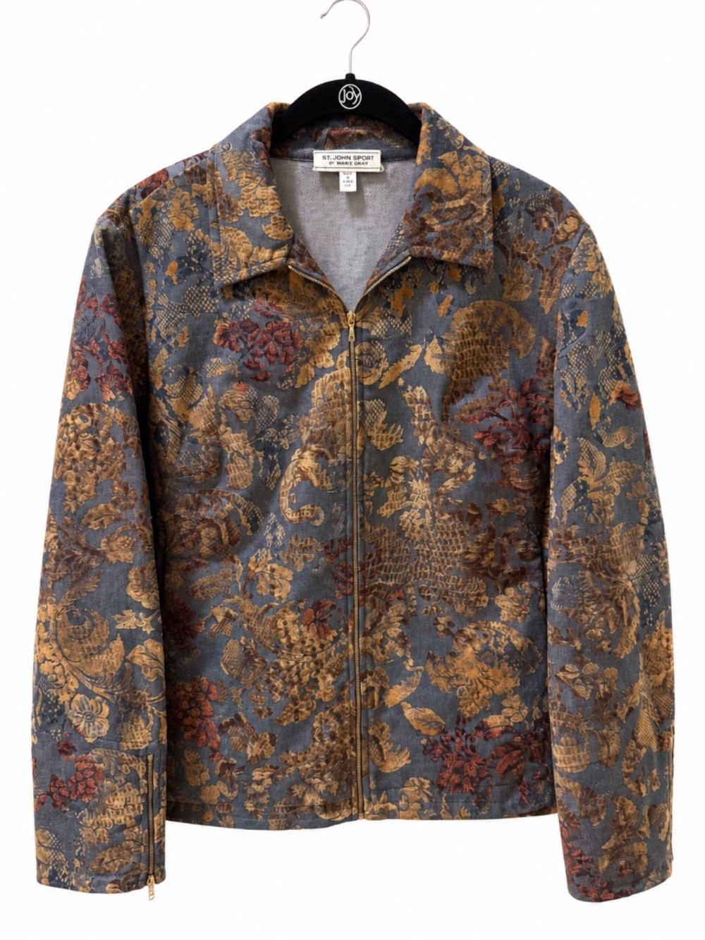 St John Sport Vintage Velvet Floral Tapestry Zip Jacket M Gold Hardware